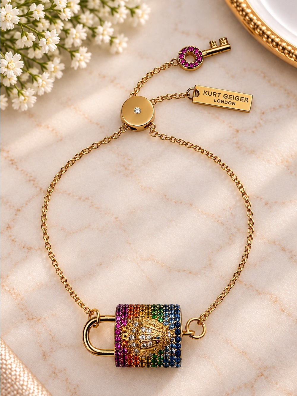 Kurt Geiger Rainbow Pavé Crystal Lock Slider Bracelet